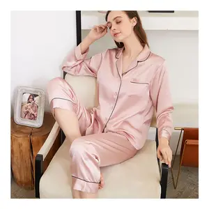 High ende Quality frauen 19/22mm Pure mulberry seide pyjama langarm lange hosen 2 Piece sets nachtwäsche silk pyjamas set