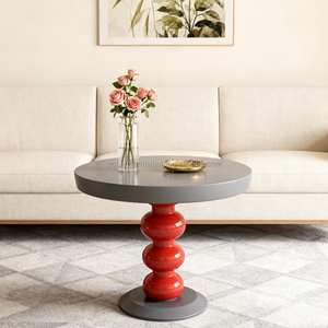 Tavolino retrò moderno FRP piano rotondo grigio con Base a bulbo <span class=keywords><strong>rosso</strong></span> per soggiorno spazio di lavoro creativo caffè di ispirazione <span class=keywords><strong>Vintage</strong></span> - Product Image 4