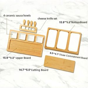 Plateau à fromage en bambou, plat de service à quatre côtés avec couverts, plateau en bois amovible pour collations, pain et pâtisseries - Product Image 5