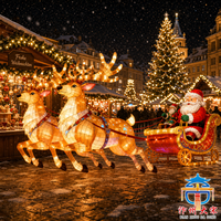 Conjunto de Decoración Festiva para Exteriores con Trineo de Papá Noel y Renos de Seda Hechos a Mano, Linterna Gigante Iluminada con LED para Exhibición Navideña