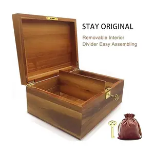 Wood Box Large Decorative Wooden Storage Box With Hinged Lid And Locking Key Premium Acacia Keepsake Chest Box Memory Gift