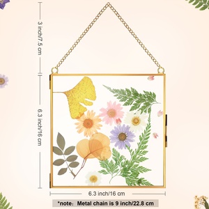 Cadre <span class=keywords><strong>photo</strong></span> suspendu carré en laiton et <span class=keywords><strong>verre</strong></span> DIY, double <span class=keywords><strong>verre</strong></span> <span class=keywords><strong>transparent</strong></span> pour projet d'artisanat en résine de fleurs pressées - Product Image 3