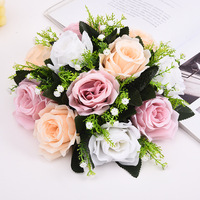 Bouquet de fleurs artificielles en fausse soie pour mariage, roses en plastique, boules de fleurs pour la décoration des centres de table de mariage