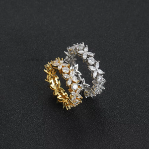 Hip-hop Copper Zircon Flower <b>Ring</b>, Women's Flower <b>Ring</b>, Index <b>Finger</b> <b>Ring</b>. - Product Image 1