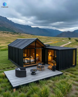 Cabane préfabriquée modulaire en acier de style européen avec terrasse, étanche, pour Airbnb, station balnéaire en montagne, glamping, séjour chez l'habitant