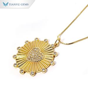Collar con Colgante de Corazón y Sol Chapado en Oro Tianyu para Mujer, Colgante de Corazón Redondo de Lujo, Joyería de Moda - Product Image 2