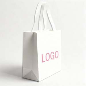 Sacs en papier de luxe pour boutique, avec logo élégant imprimé, prix d'usine, sacs cadeaux en papier blanc personnalisés avec poignées en ruban - Product Image 2