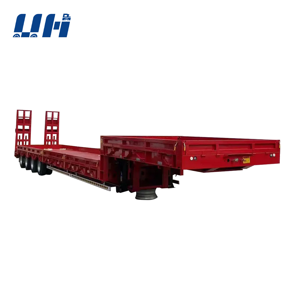 CIMC 하이 헤비 듀티 로우 베드 트레일러 운송 무거운 기계 낮은 침대 트럭 유압 사다리가있는 세미 트레일러