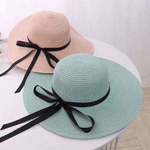 Chapeau de paille Panama pour enfants, tendance, décontracté, pour l'été, la pêche en plein air, à large bord, avec nœud, pour les vacances à la plage - Product Image 5