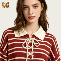 Nouveau pull tricoté en acrylique/coton à rayures pour femme, col rabattu, manches longues, coupe ample, vente en gros, personnalisable CG 2026