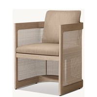 Ensemble de salle à manger d'extérieur en teck, style nordique moderne et minimaliste, avec des caractéristiques imperméables et anti-UV, pour jardin et cour.