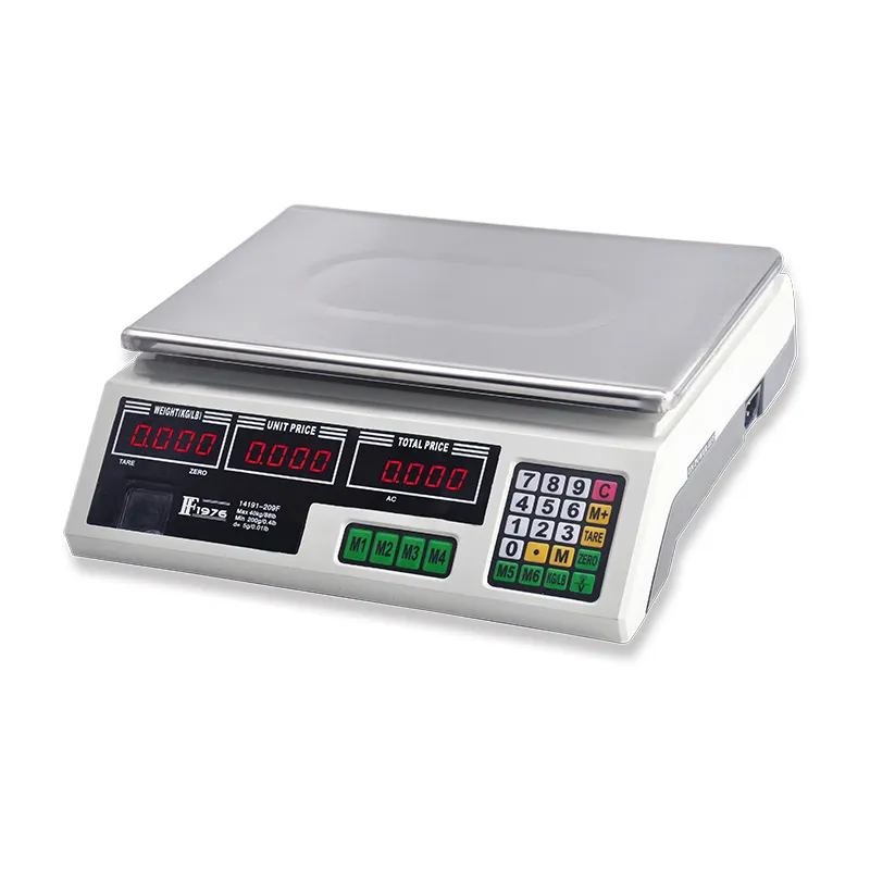 FF1976-209F светодиодные часы с двойным 40 кг/5g с фруктовыми торговый баланс электронные весы с расчетом стоимости весы со шкалой счетика цифровые кухонные весы