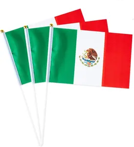 G128 Mexico Mini Hand Flag Printed 100D Polyester Europe And America Country Flag With Brass Grommets