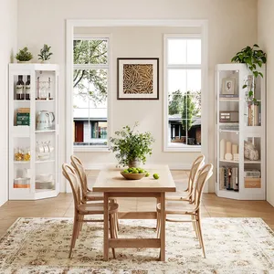 Vitrine d'angle blanche de 70 pouces de haut avec portes en verre, unité de présentation à 4 niveaux pour salle à manger et salon - Product Image 5
