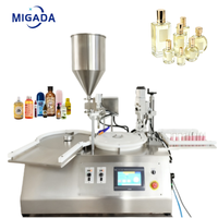 Machine de remplissage et de bouchage monobloc pour crème cosmétique, sérum, huile capillaire en flacon rond avec pompe à engrenages automatique