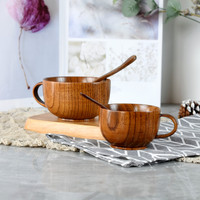 Ensemble de tasse, soucoupe et cuillère en bois vintage cylindrique fait à la main, personnalisé, écologique, durable, de qualité alimentaire, 200 ml, vente en gros