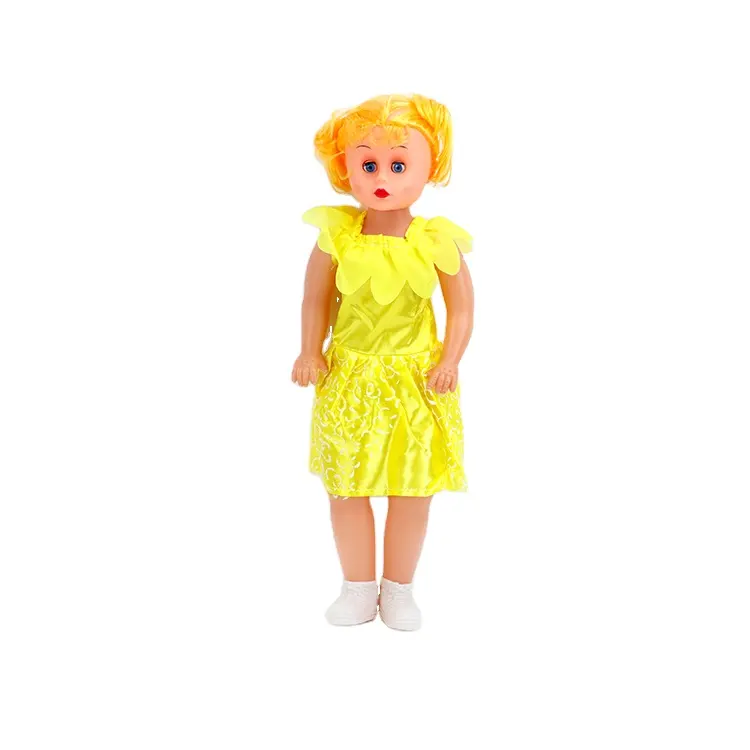 फैशन 22 इंच बड़े बच्चे की गुड़िया, कानों में प्रकाश के साथ पीले रंग के कपड़े पहने