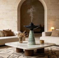 Brûleur à Bakhoor en marbre vert naturel de luxe, Mabkhara en métal noir mat, encensoir à Oud arabe pour la décoration du Ramadan au Moyen-Orient