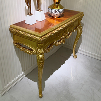 Table console d'appoint de salon de style baroque antique européen classique de luxe, rectangulaire, avec marqueterie, filigrane et acanthe en relief