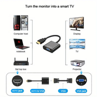 Adaptador convertidor HDMI a VGA, 1080P, 60Hz, 3,5mm, fuente de alimentación Micro USB para Ps5, PC, portátil, HDTV, proyector, consola de juegos