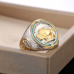 Buffalo <b>Western</b> Cowboy Pirate Two Tone Animal Ring Adjustable Fashion Statement <b>Jewelry</b> for Women Men - Product Image 4