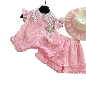 Completo estivo da <span class=keywords><strong>bambina</strong></span> in stile principessa, due pezzi, casual, fresco, stile francese. - Product Image 3