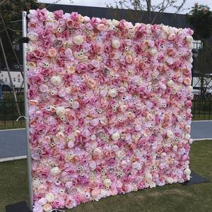 Muro de Flores Rosadas al por Mayor, Telón de Fondo de Flores 5D, Rollo de Tela Decorativa con Flores Artificiales para Decoración de Bodas - Product Image 4