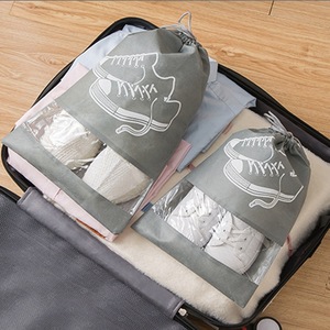 In Stock Large Pink Waterproof Black Nonwoven PVC Plastic Polyester Custom Promotion Printed Shoes <b>Drawstring</b> Bag - Product Image 5