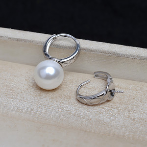 Pendientes de Plata S925 con Perlas de 8-10 mm, Accesorios de Joyería DIY con Superficie Lisa, Joyería de Plata Vacía-4808 - Product Image 4