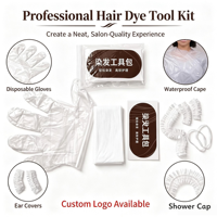 Kit de coloration capillaire jetable imperméable avec cape en plastique, protège-oreilles et gants pour salon de coiffure et usage domestique