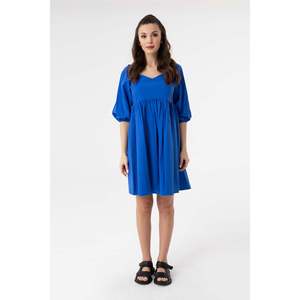 เดรสมินิเดรสคอวีแขนบอลลูนสำหรับผู้หญิง - 31153ELB - SAX BLUE - Product Image 1