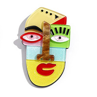 Broche en acétate d'acrylique de style européen et américain, motif visage abstrait de Van Gogh et dessin animé, inspirée de Picasso, pour la mode, les mariages et les cadeaux