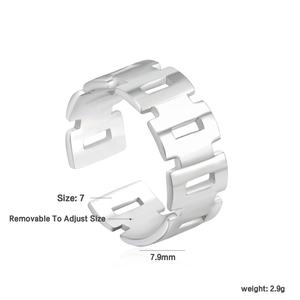 Bague ajustable en acier inoxydable pour femme, style classique, géométrique, ajourée, étanche - Product Image 2