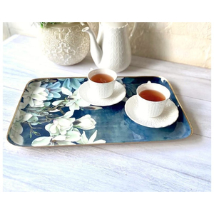 Plateau de service décoratif de qualité assurée avec imprimé floral, plateau rectangulaire pour servir le thé, pour la maison et la cuisine - Product Image 1
