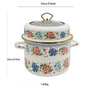 Batterie de cuisine en <span class=keywords><strong>fonte</strong></span> <span class=keywords><strong>émaillée</strong></span> de haute qualité, comprenant une cocotte, une marmite vapeur et une marmite à soupe, avec couvercle en verre et doubles poignées, pour la maison, la cuisine et le camping - Product Image 2