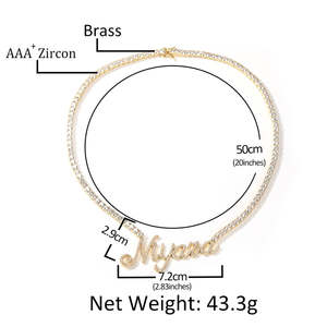 <span class=keywords><strong>Hiisees</strong></span> สร้อยคอตัวอักษรเย็นชุบทอง18K,สร้อยคอตัวเชื่อมต่อสายเทนนิส CZ ป้ายชื่อแบบกำหนดได้เองสำหรับผู้หญิงและผู้ชาย - Product Image 6