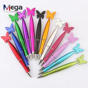 MEGA Customized Logo Printing Gifts Star Butterfly Top Candy Color Plastic Ballpoint Pen With Ball Butterfly