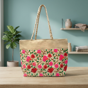 Sac à main d'épaule pour femme Banjara de haute qualité, imprimé floral vibrant, doublure en coton, sac fourre-tout vintage à double chaîne - Product Image 2