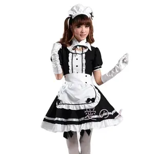 2023 Black Cute Lolita Maid French Maid Dress Girls Woman Amine Cosplay Costume Waitress Maid Party Stage Costumes S-5XL sizes