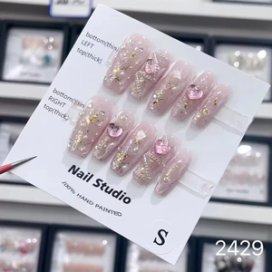 <span class=keywords><strong>Uñas</strong></span> Postizas Francesas Hechas a Mano al por Mayor, <span class=keywords><strong>Uñas</strong></span> <span class=keywords><strong>Acrílicas</strong></span> Personalizadas, Degradado <span class=keywords><strong>Rosa</strong></span>, Purpurina, Estilo Geométrico Aleatorio - Product Image 5