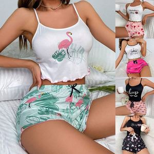 Ensemble pyjama femme style européen et américain, débardeur sans manches et short, en soie de lait, vêtements de détente - Product Image 6