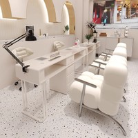 Table et chaise de manucure de style crème haut de gamme Table en bois avec prise d'aspirateur intégrée Table à ongles