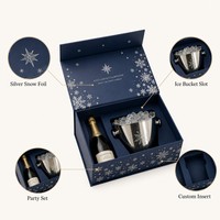 Boîte cadeau personnalisée pour champagne avec seau à glace, boîte rigide bleu royal profond avec feuille d'aluminium argentée, emballage pour fête et célébration
