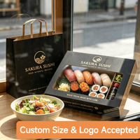 Boîte cadeau de luxe en carton rigide noir mat avec fenêtre, personnalisable avec logo, en papier d'art, pour emballage de sushis à emporter, recyclable