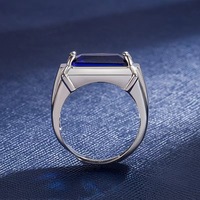 Bague ouverte carrée émeraude pour hommes et femmes, bague à quatre griffes avec diamant bleu, bijoux de mode