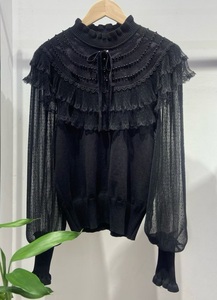 Nuovi Maglioni <span class=keywords><strong>in</strong></span> Vendita 2025 Autunno Inverno, Top da Donna con Perline e Fiocco, Sexy <span class=keywords><strong>in</strong></span> <span class=keywords><strong>Tulle</strong></span> e Rete, Maniche Lunghe, Colore Albicocca Rosso - Product Image 3