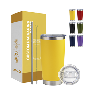 Customized logo Durable Powder Coated 20oz Stainless Steel Tumbler Insulated Double Wall Travel Coffee Mugs <b>with</b> Lid and <b>Straw</b> - Product Image 1