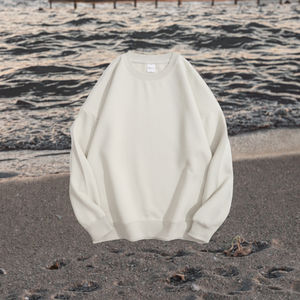 Cotton Loop Pullover Loose Knitted Hooded <b>Sweatshirt</b> Formal with Breathable Feature for Autumn Season Front Logo - Product Image 2