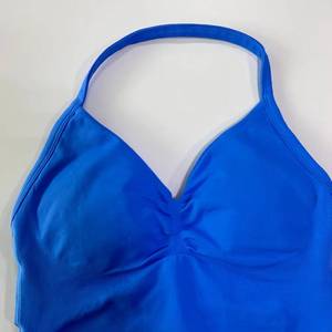 Top largo tipo sling con logo personalizado, sin espalda, ropa deportiva sin costuras para mujer, top ajustado con sujetador incorporado, copas extraíbles, top de yoga fruncido, chaleco. - Product Image 4