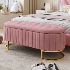 Elegant Upholstered Velvet <b>Storage</b> Ottoman with Button-Tufted,<b>Storage</b> Bench with Metal Legs for Bedroom - Product Image 1